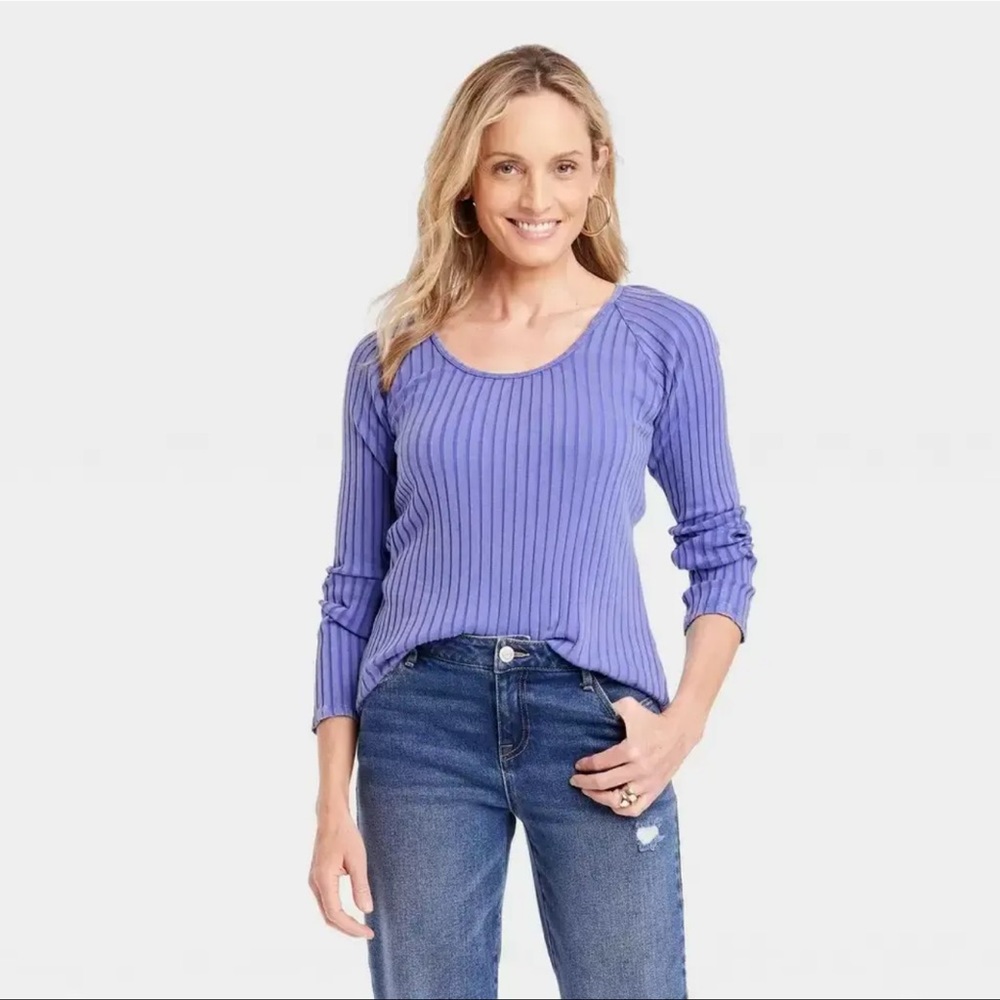 NWT Knox Rose Purple Slim Fit Long Sleeve Ribbed T-Shirt Women's Size L